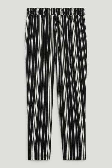 Dámské - Plátěné kalhoty - high waist - tapered fit - černá/bílá