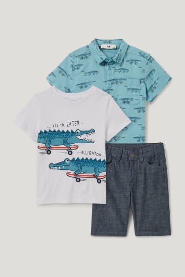 Toddler Boys - Set - maglia a maniche corte, camicia e shorts - 3 pezzi - bianco