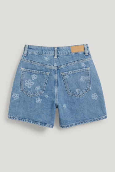 Clockhouse Girls - CLOCKHOUSE - shorts di jeans - vita alta - a fiori - jeans azzurro