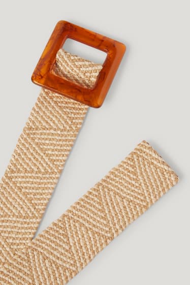 Femmes - Ceinture en paille - à motifs - beige