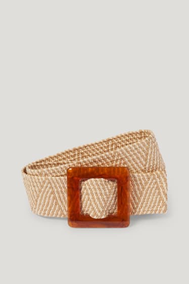 Femmes - Ceinture en paille - à motifs - beige
