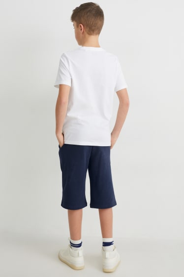Băieți - Set - tricou cu mânecă scurtă și pantaloni scurți trening - 2 piese - alb