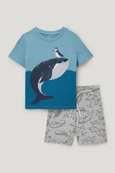 Exclusiv online - Set - tricou cu mânecă scurtă și pantaloni scurți - 2 piese - turcoaz