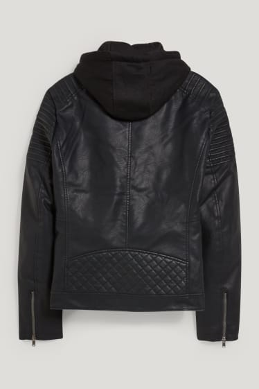 Clockhouse Boys - Biker jacket with hood - faux leather - black