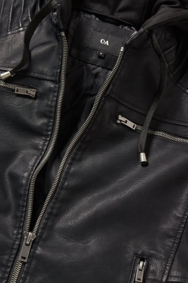 Clockhouse Boys - Biker jacket with hood - faux leather - black