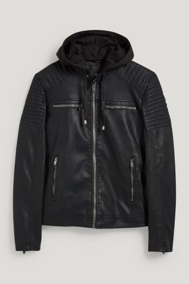 Clockhouse Boys - Biker jacket with hood - faux leather - black