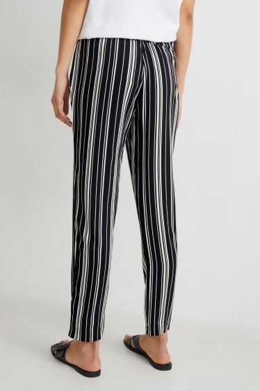 Dámské - Plátěné kalhoty - high waist - tapered fit - černá/bílá