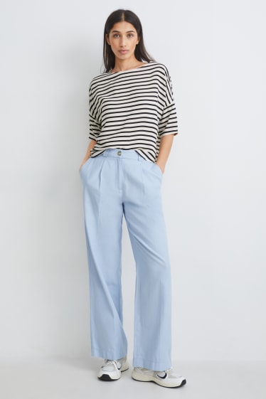 Women - Blouse - striped - dark blue / creme white