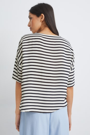 Women - Blouse - striped - dark blue / creme white