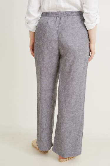 Dames - Pantalon - mid waist - wide leg - linnenmix - grijs-mix