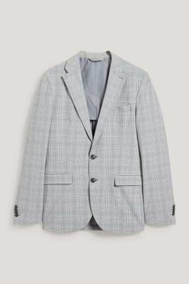 Pánské - Oblekové sako - slim fit - kostkované - šedá