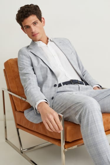Pánské - Oblekové sako - slim fit - kostkované - šedá