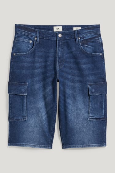 Heren - Denim cargoshort - jeansdonkerblauw