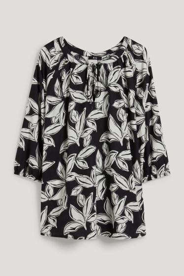 Women - Blouse - linen blend - black / white