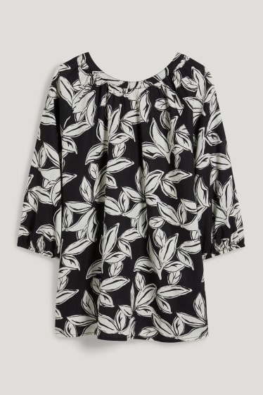 Women - Blouse - linen blend - black / white