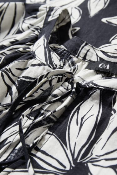 Women - Blouse - linen blend - black / white