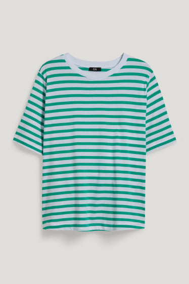 Dámské - Tričko - pruhované - zelená / krémově bílá
