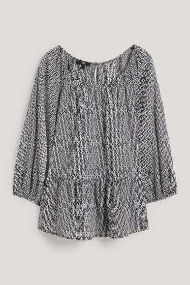 Damen - Bluse - gemustert - schwarz / weiß