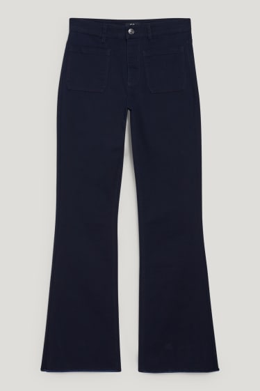Femmes - Pantalon en toile - high-waist - flared - bleu foncé