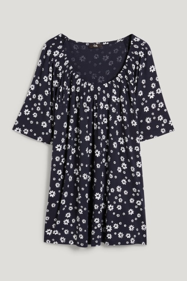 Dames - T-shirt - gebloemd - donkerblauw