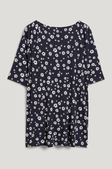 Dames - T-shirt - gebloemd - donkerblauw
