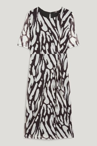 Damen - Kleid mit Knotendetail - gemustert - schwarz / grau