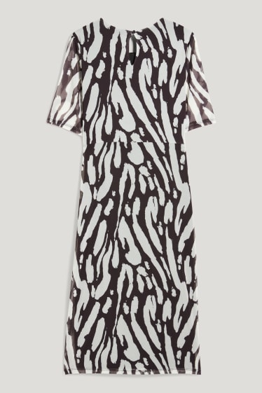 Damen - Kleid mit Knotendetail - gemustert - schwarz / grau