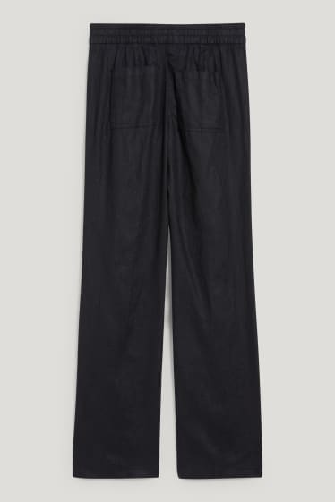 Dámské - Lněné kalhoty basic- - mid waist - regular fit - černá