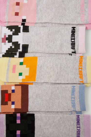 Filles - Lot de 5 paires - Minecraft - chaussettes à motif - rose