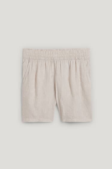 Dames - Basic-short van linnen - mid waist - regular fit - beige
