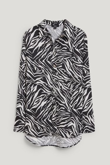 Dames - Basic-blouse van linnen - met patroon - zwart / wit