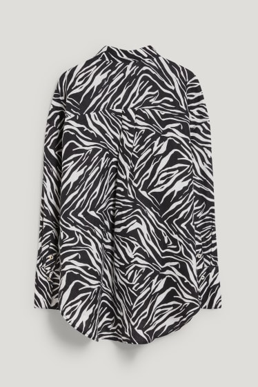 Dames - Basic-blouse van linnen - met patroon - zwart / wit