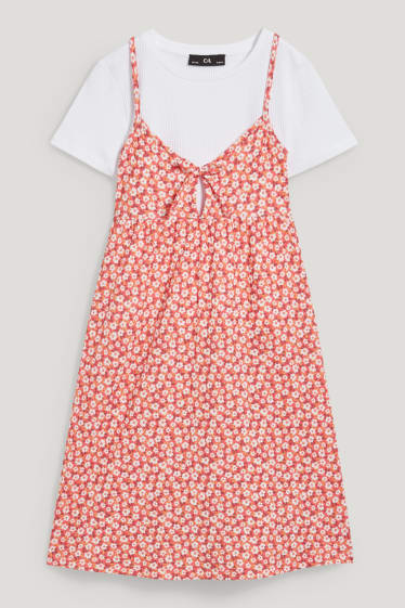 Dívčí - Souprava - tričko s krátkým rukávem a šaty - 2dílná - bílá