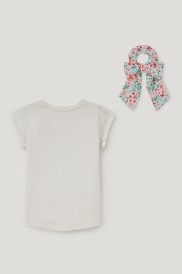 Batolata dívky - Souprava - tričko s krátkým rukávem a scrunchie gumička do vlasů - 2dílná - bílá