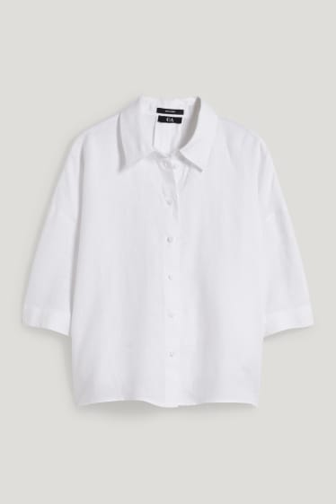 Damen - Leinenbluse - weiss