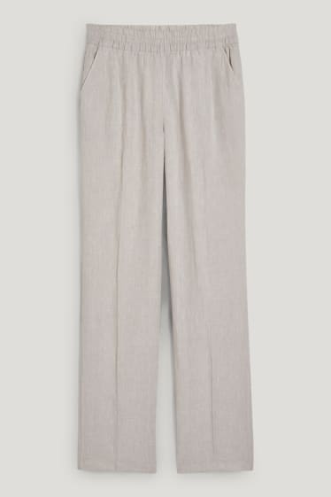 Dámské - Lněné kalhoty basic- - mid waist - regular fit - světle béžová