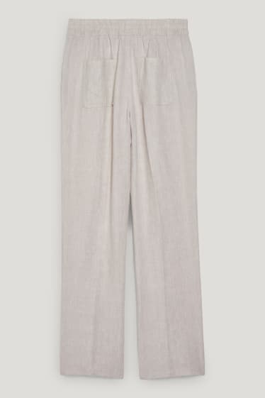 Dámské - Lněné kalhoty basic- - mid waist - regular fit - světle béžová