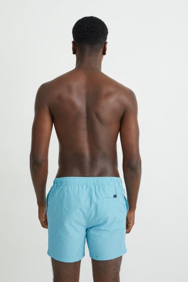 Hommes - Short de bain - à rayures - turquoise