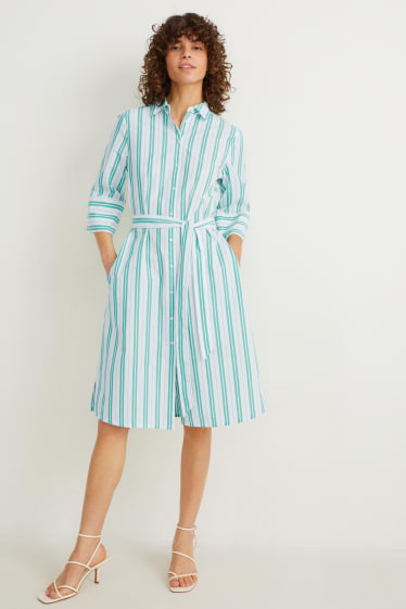 Dona - Vestit camiser - de ratlles - blanc/verd