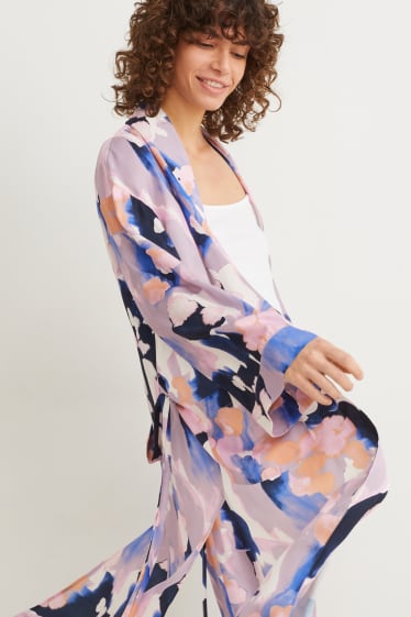 Mujer - Bata de raso - estampada - beige claro