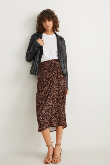 Dames - Rok met geknoopt detail in de stof - met patroon - zwart