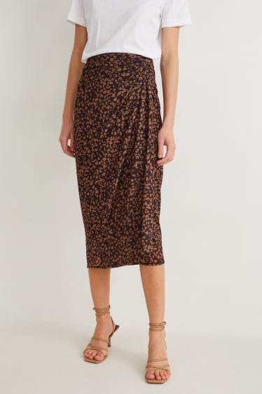 Dames - Rok met geknoopt detail in de stof - met patroon - zwart