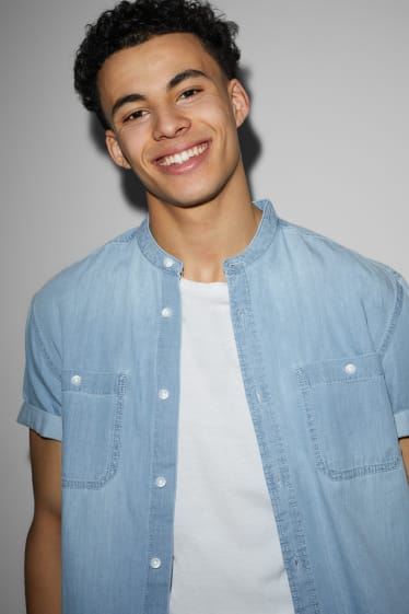 Clockhouse Boys - Denim shirt - regular fit - band collar - light blue