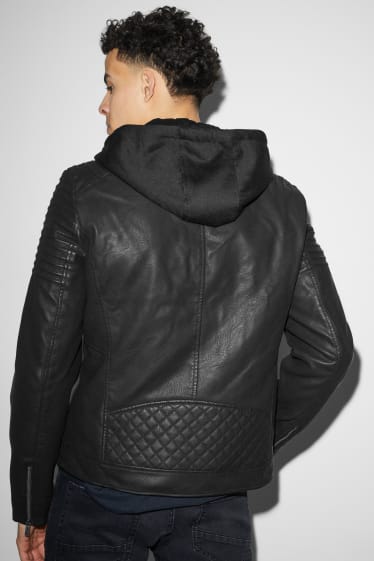 Clockhouse Boys - Biker jacket with hood - faux leather - black