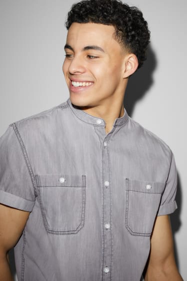 Clockhouse Boys - Camicia - regular fit - collo alla coreana - grigio melange