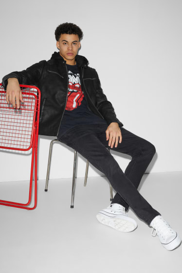 Clockhouse Boys - Biker jacket with hood - faux leather - black