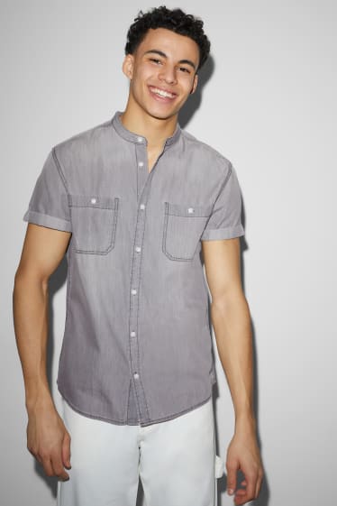 Clockhouse Boys - Camicia - regular fit - collo alla coreana - grigio melange