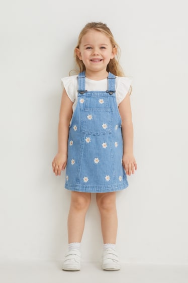 Toddler Girls - Set - tricou cu mânecă scurtă și rochie-salopetă din denim - 2 piese - denim-albastru deschis