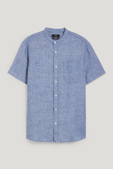 Hombre - Camisa de lino - regular fit - cuello mao - azul