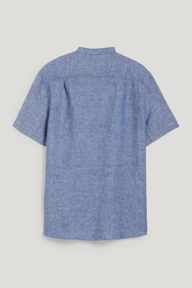 Mężczyźni - Koszula lniana - regular fit - stójka - niebieski